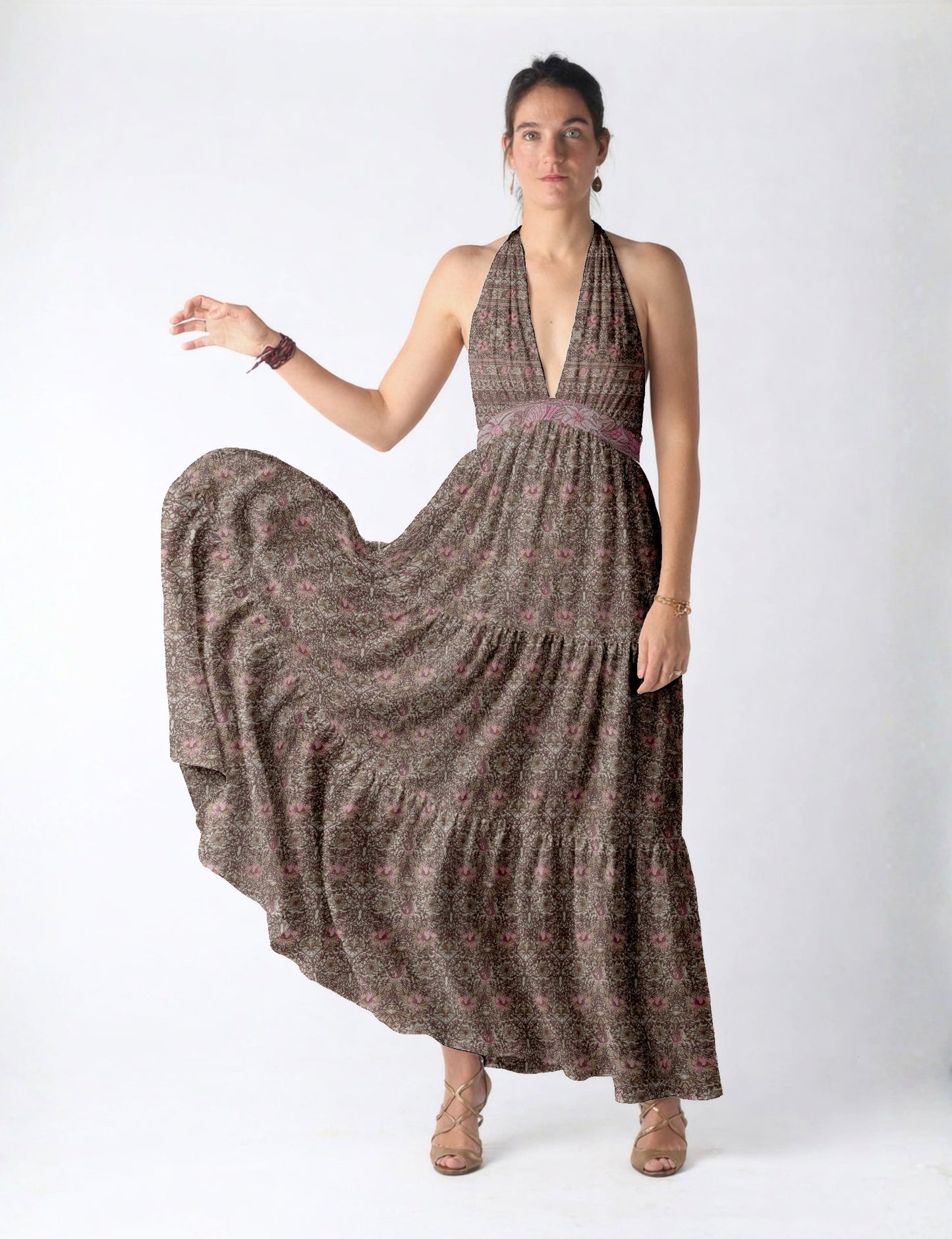 Flowy maxi tiered dress for vacations, brunch, and evening wear