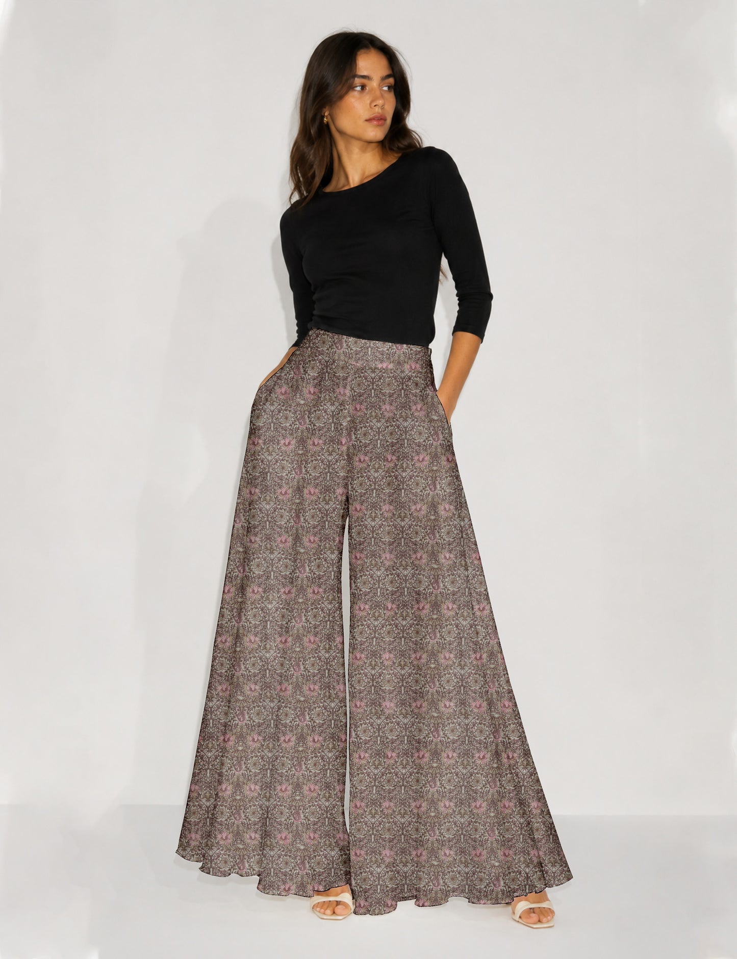 Wide Leg Palazzo Trousers - Pink Tropical