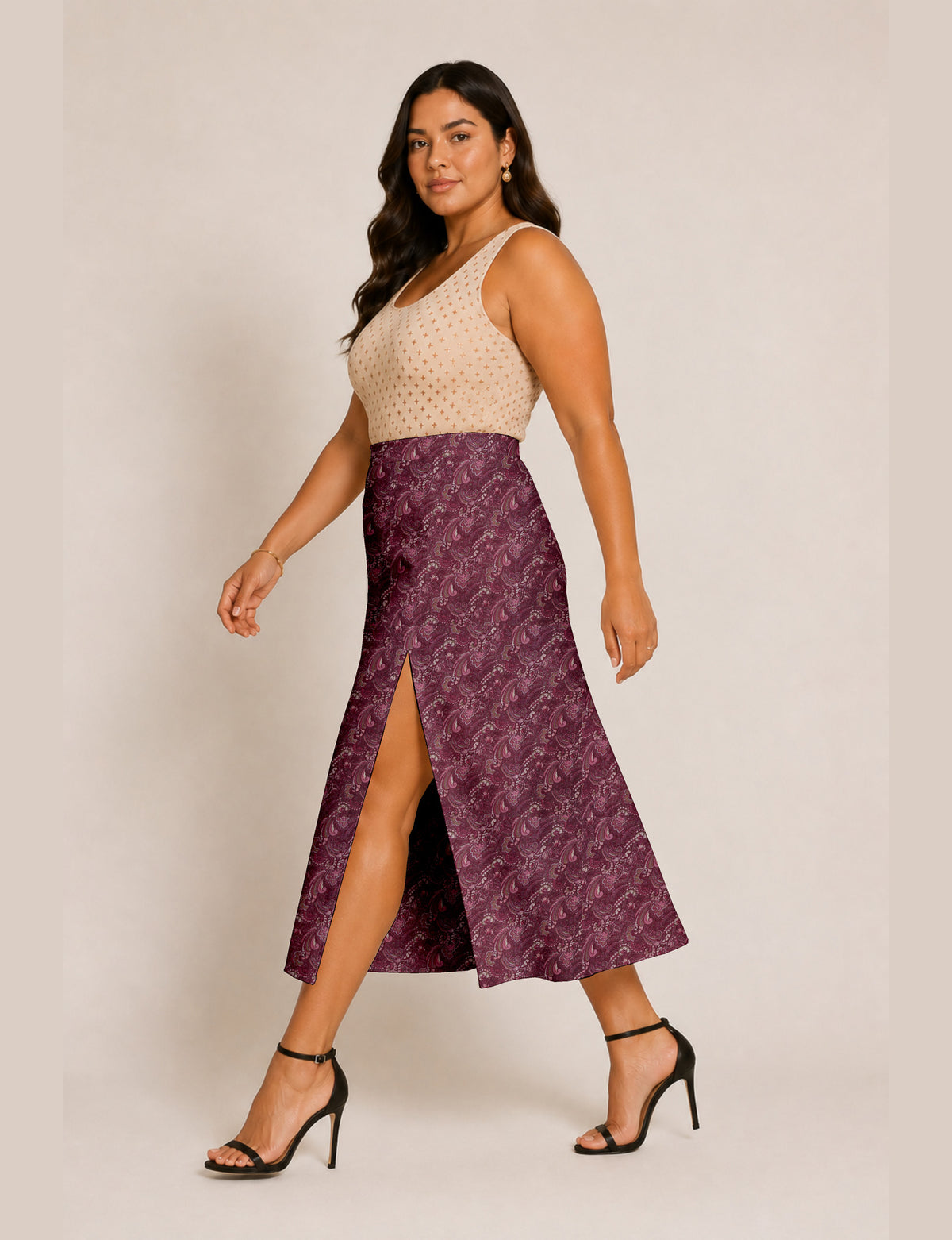 A line skirt with slit - Pink Tropical