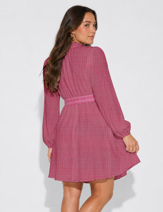 Swing dress with belt - Pink Tropical