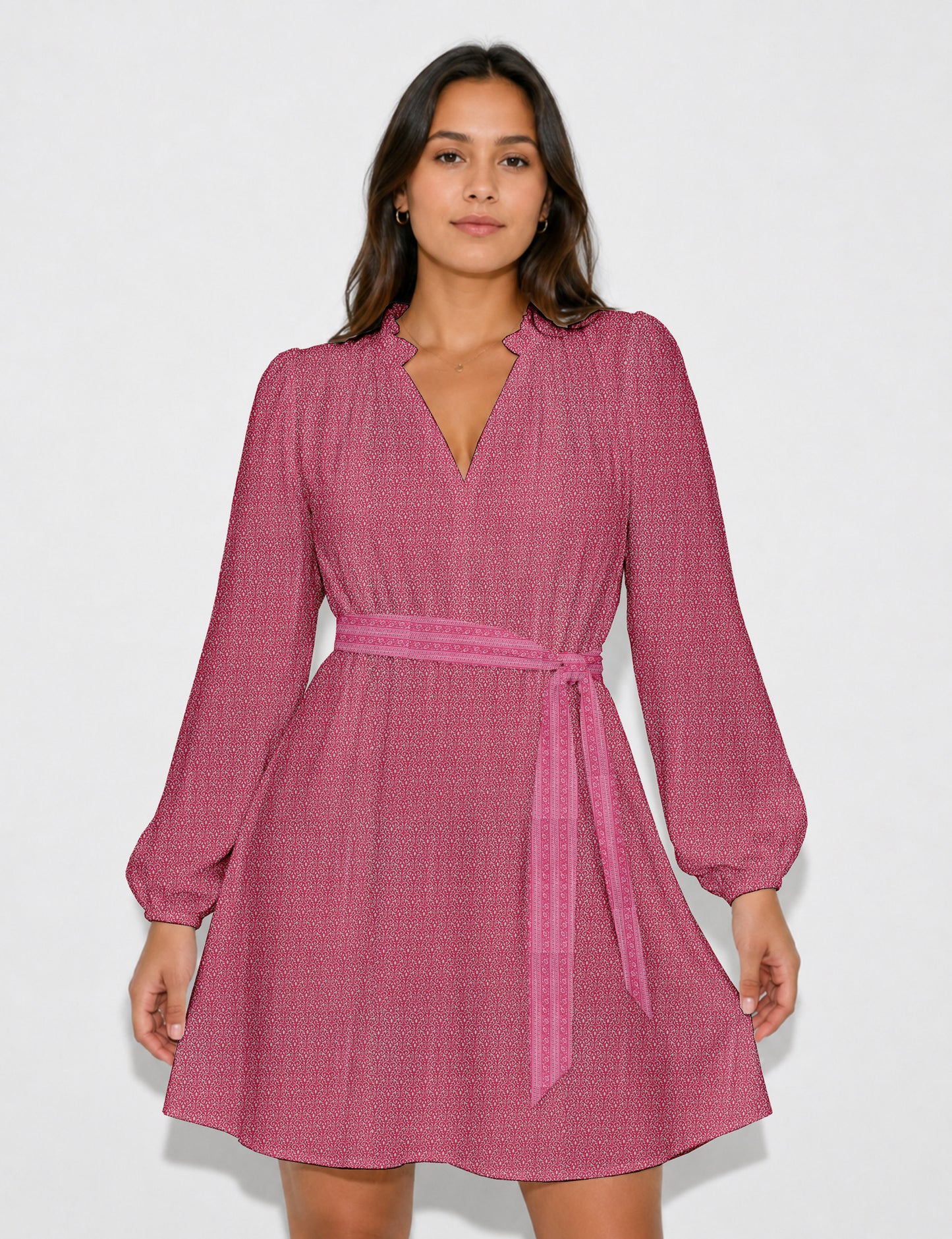 Swing dress with belt - Pink Tropical
