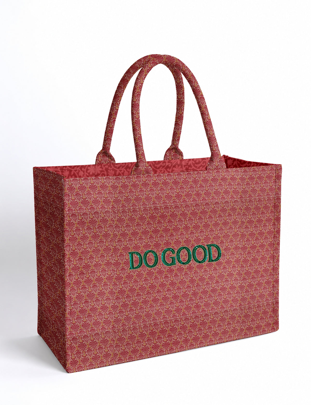 Structured DO GOOD work tote bag featuring embroidered appliqué lettering on the front, double padded shoulder handles and an internal zippered pocket.