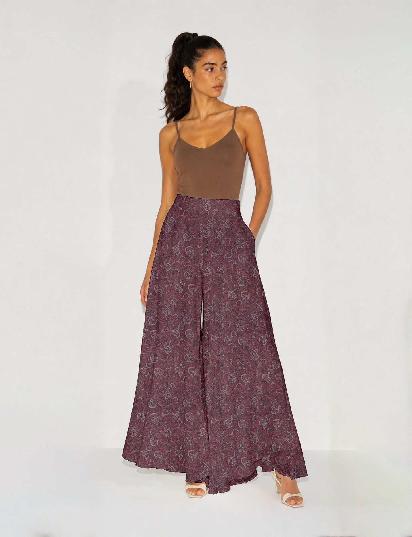 Wide Leg Palazzo Trousers - Pink Tropical