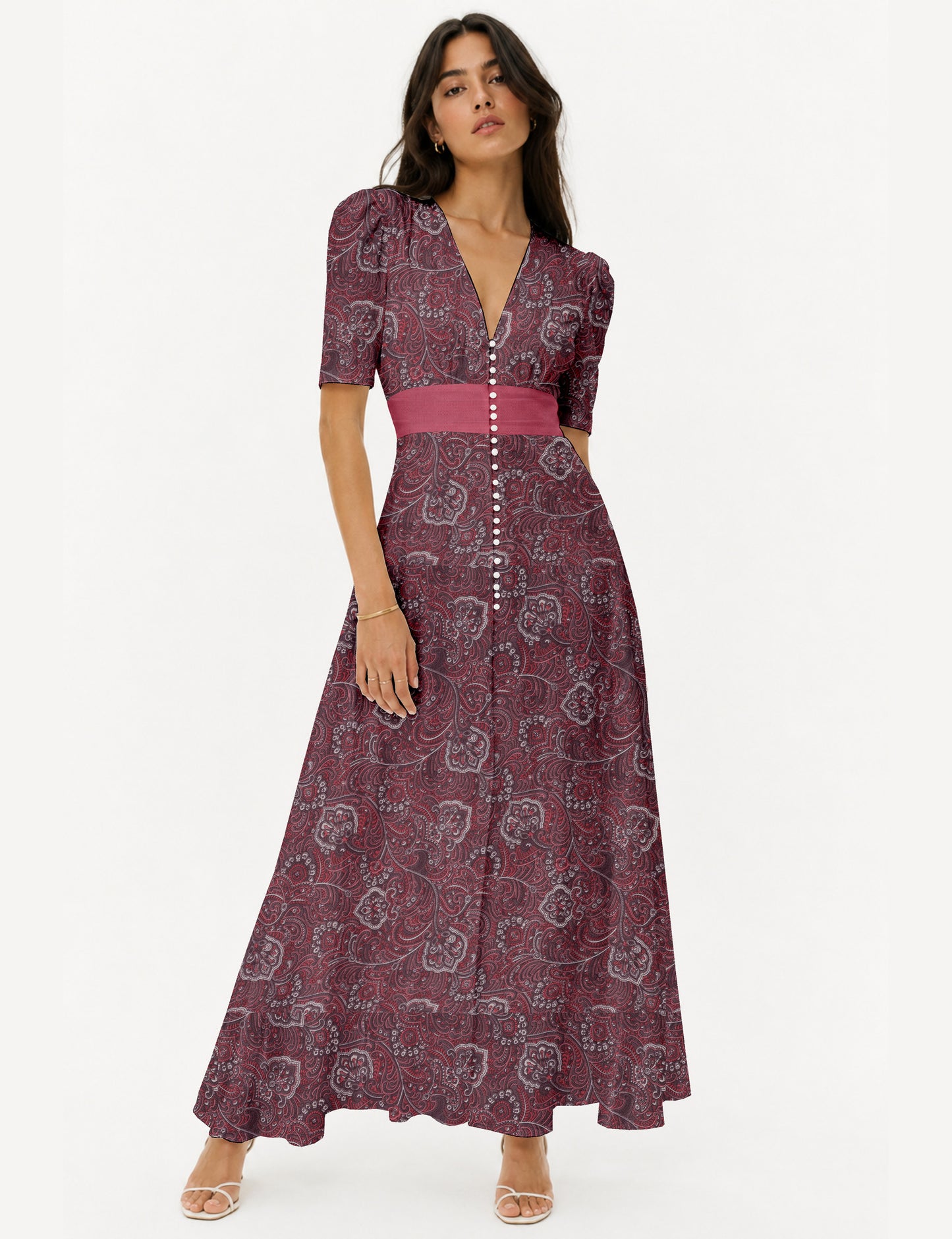 Maxi romantic dress - Pink Tropical