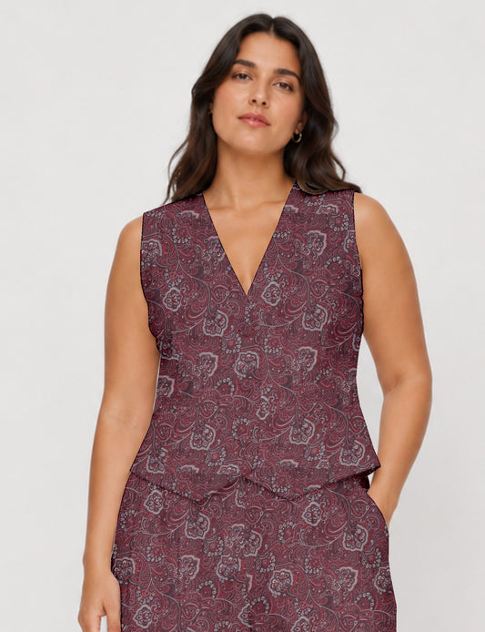 Women's fitted waistcoat with V-neck, single-breasted button closure, tailored silhouette, and pointed hem in sustainable fashion.