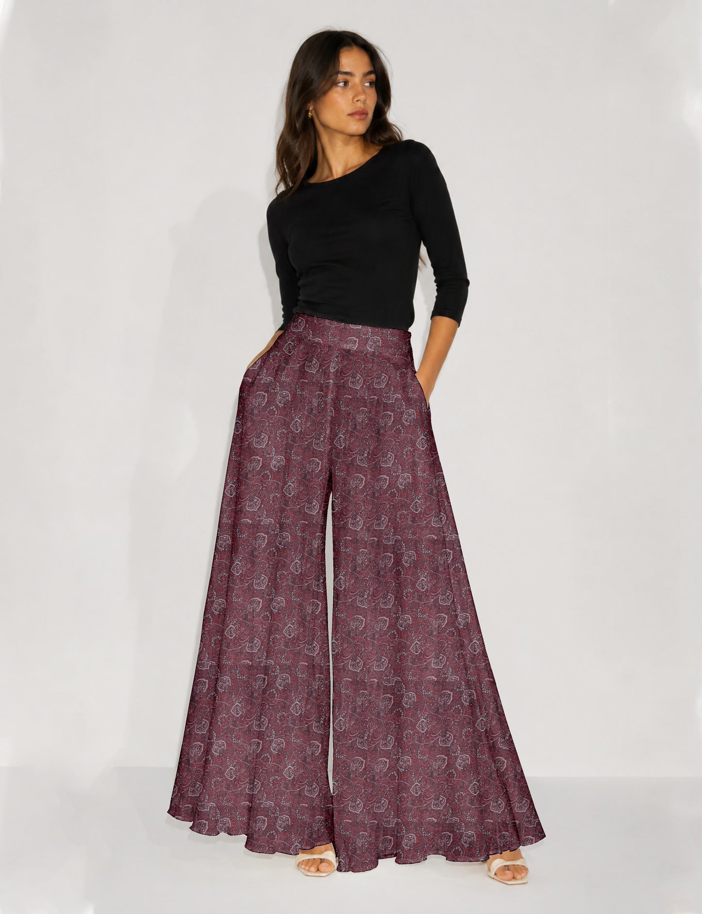 Wide Leg Palazzo Trousers - Pink Tropical