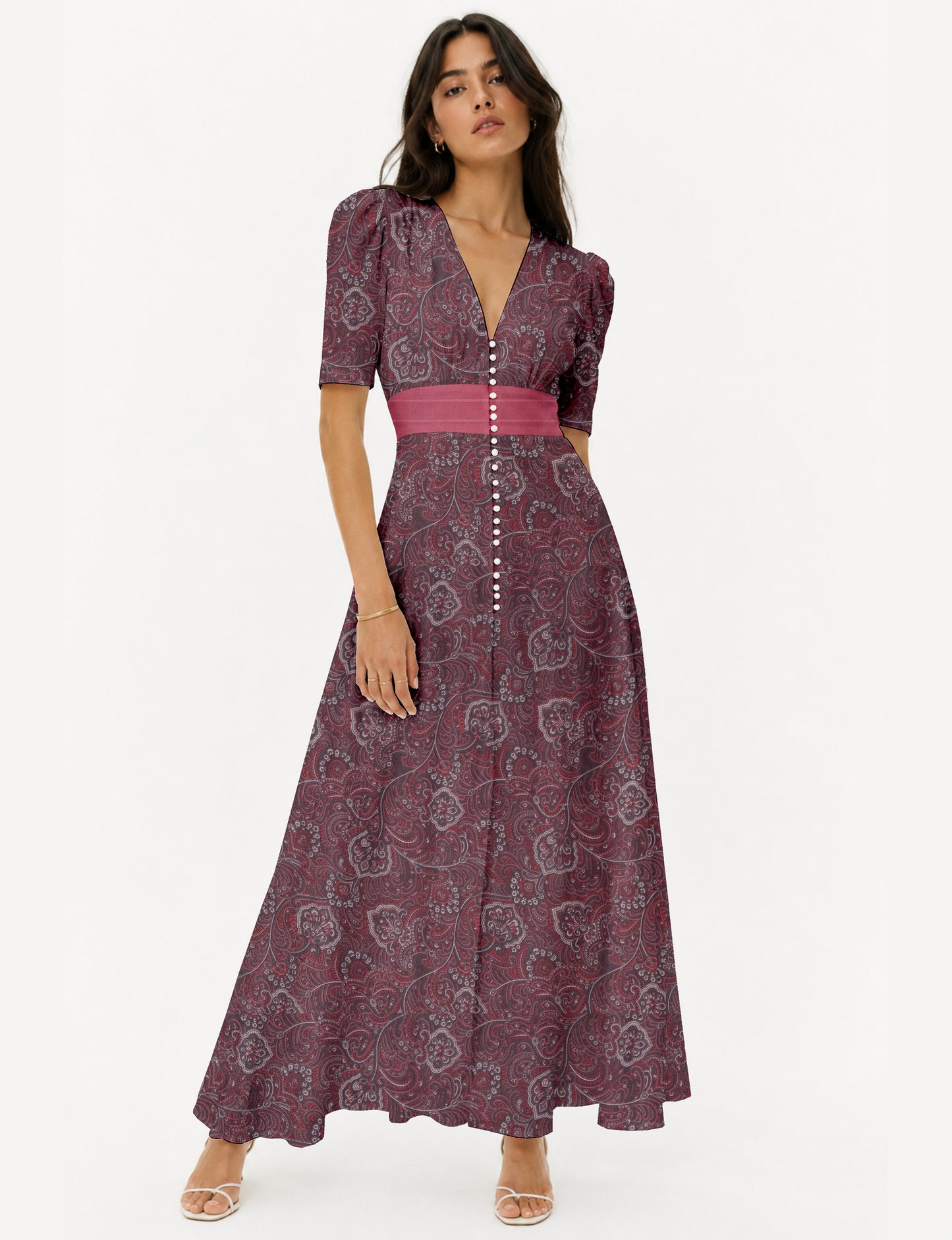 Maxi romantic dress - Pink Tropical