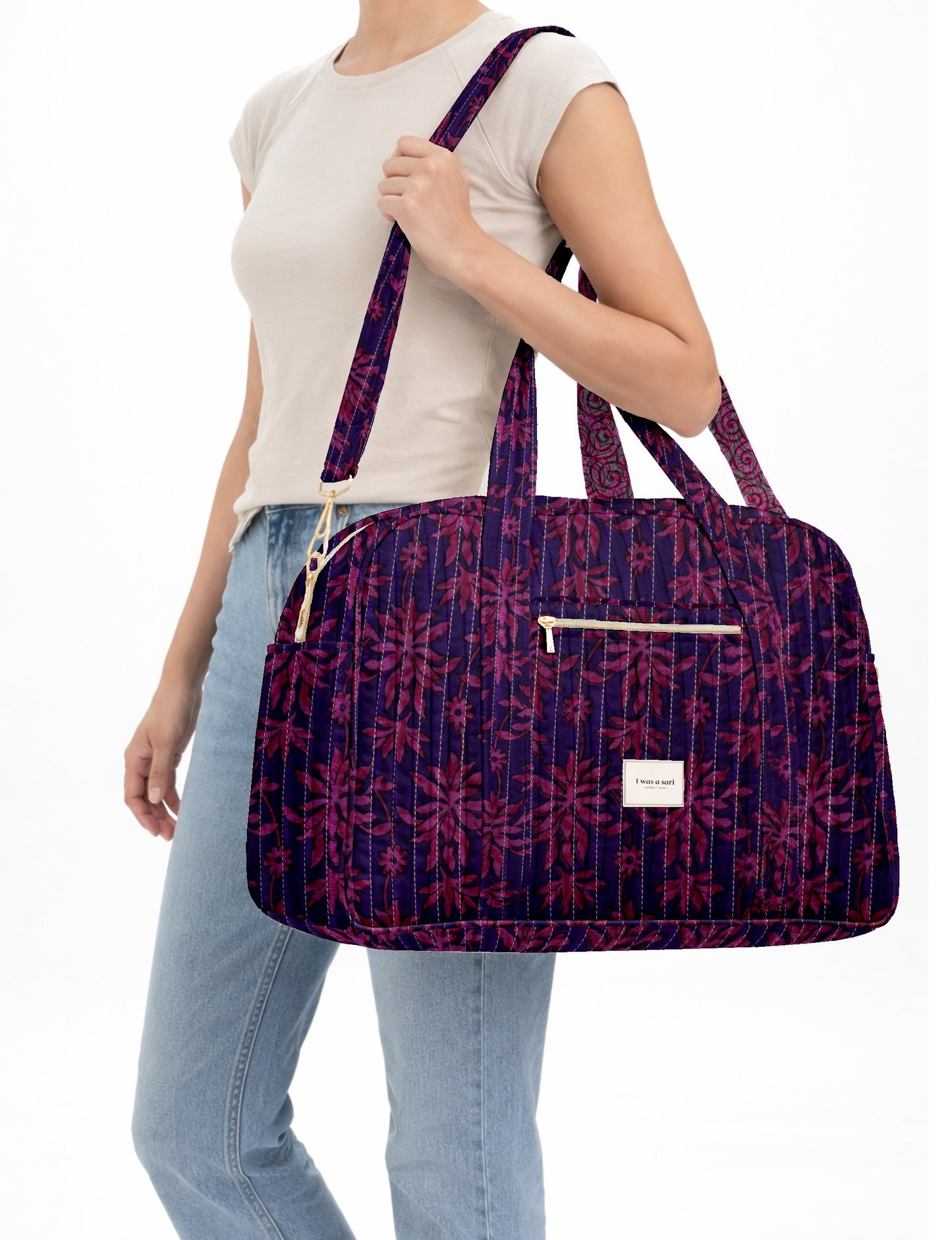 Quilted duffle bag - Purple Leaves