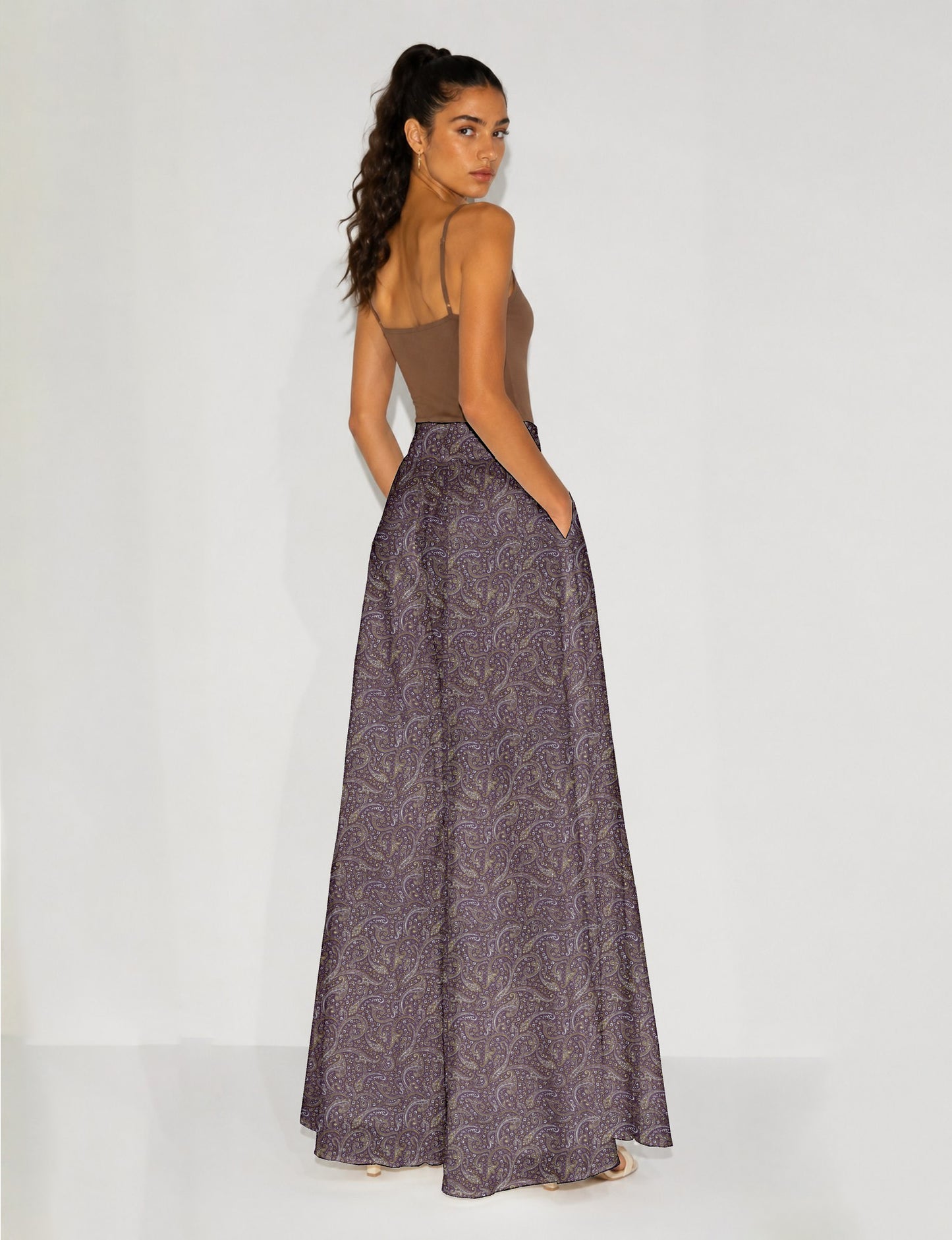 Wide Leg Palazzo Trousers - Purple Paisley