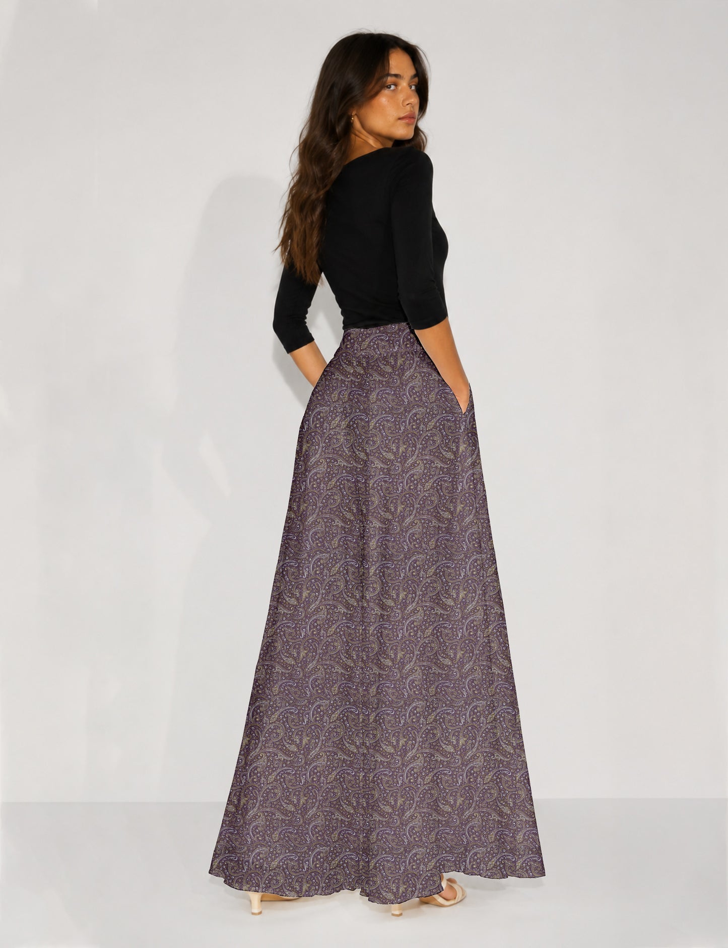 Wide Leg Palazzo Trousers - Purple Paisley
