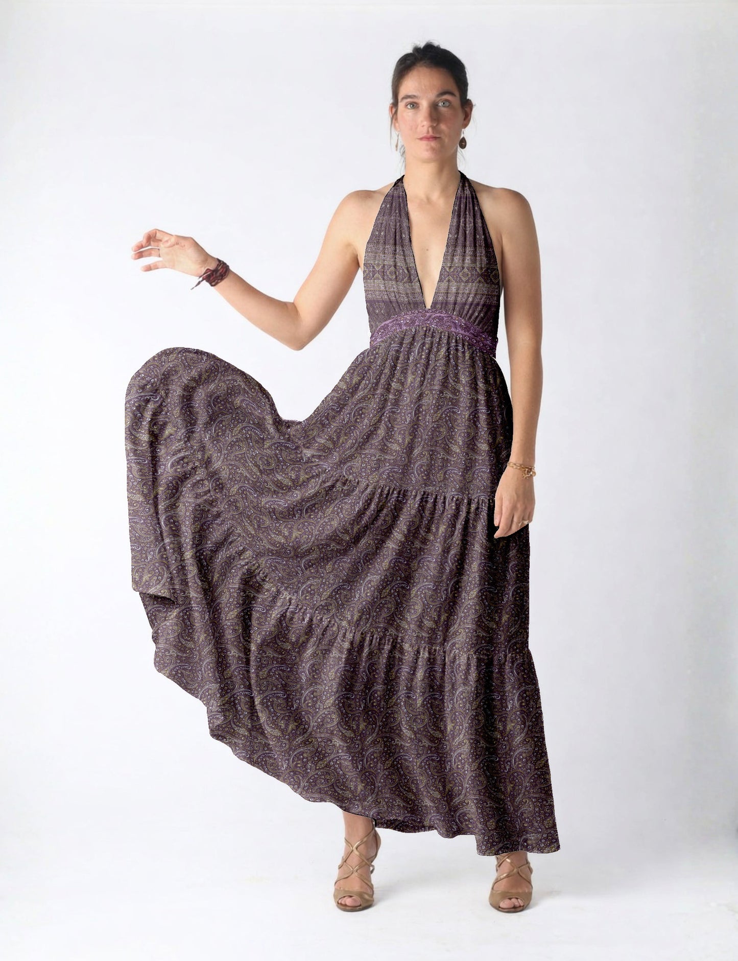 Flowy maxi tiered dress for vacations, brunch, and evening wear
