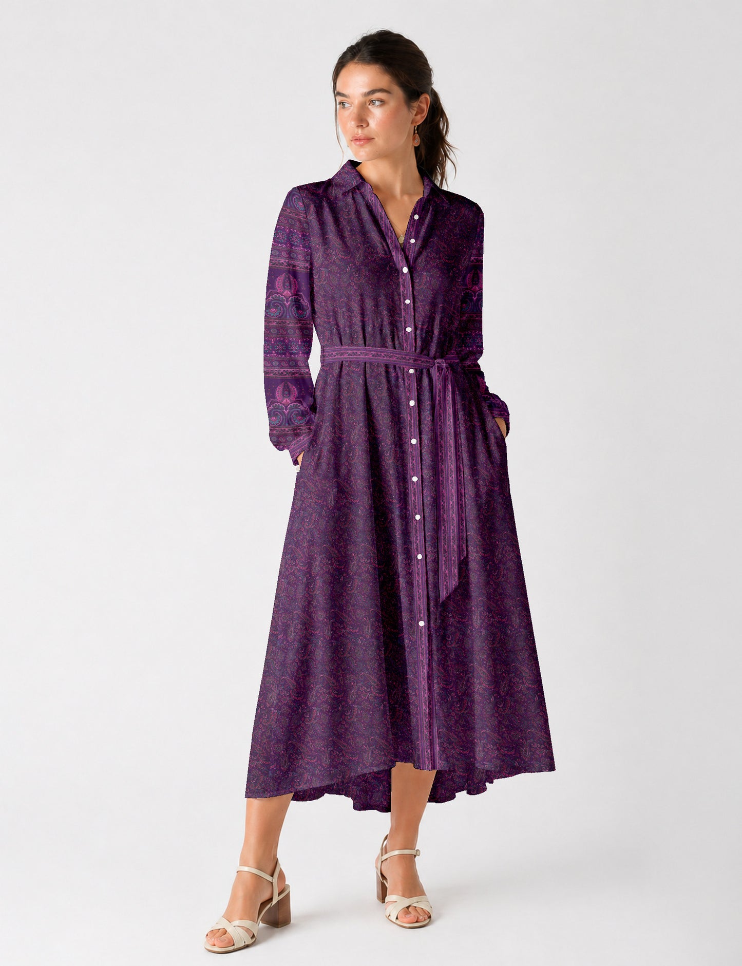 Long shirt dress - Purple Paisley