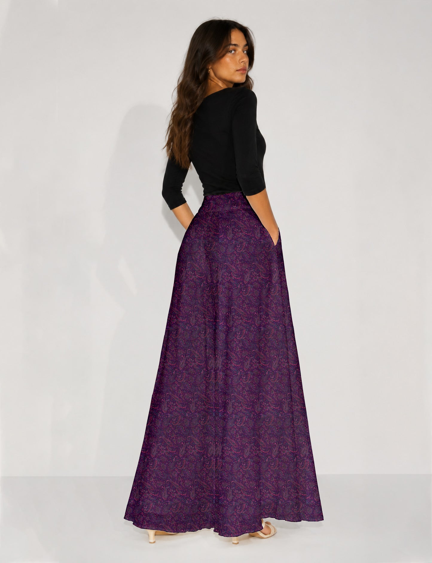 Wide Leg Palazzo Trousers - Purple Paisley