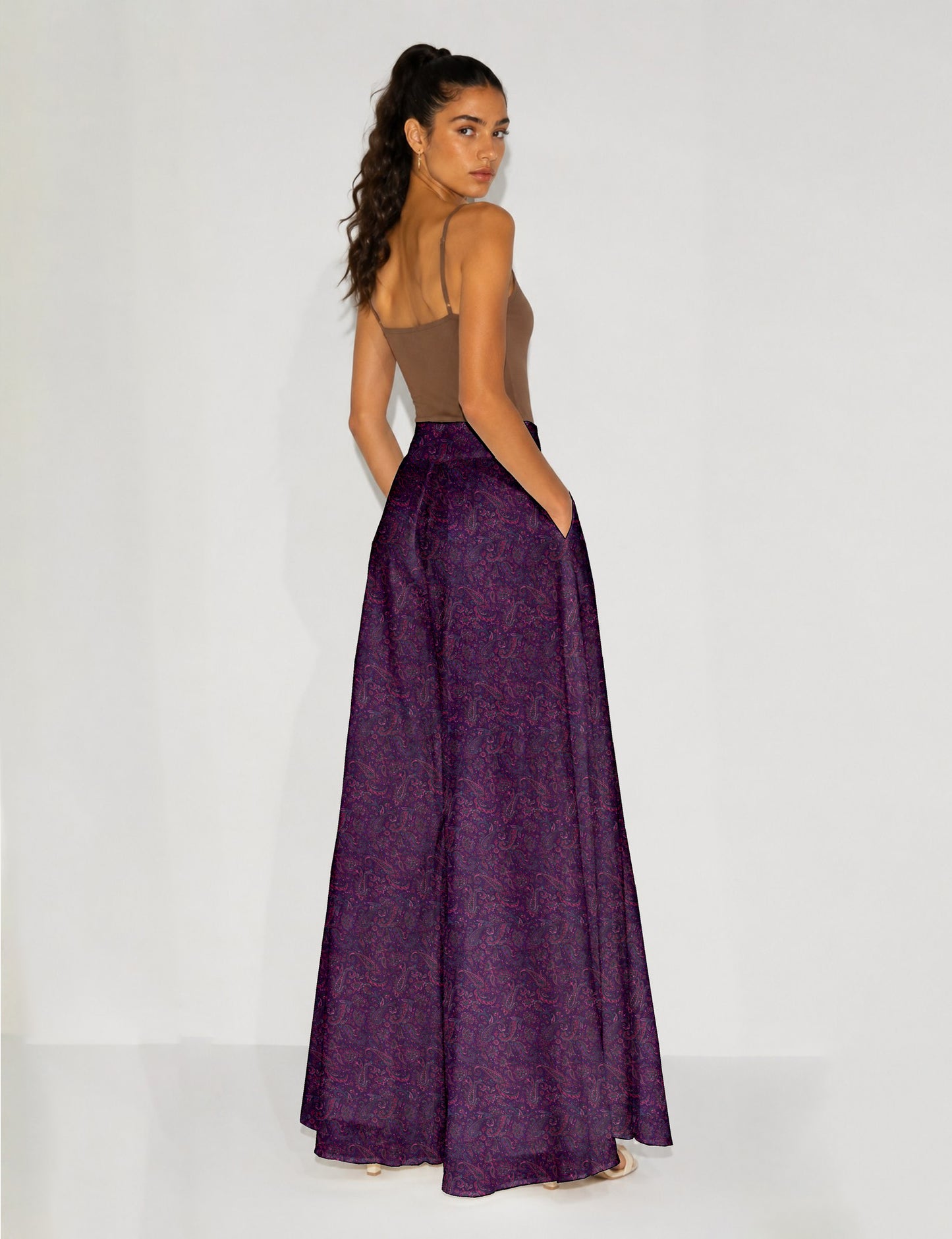 Wide Leg Palazzo Trousers - Purple Paisley