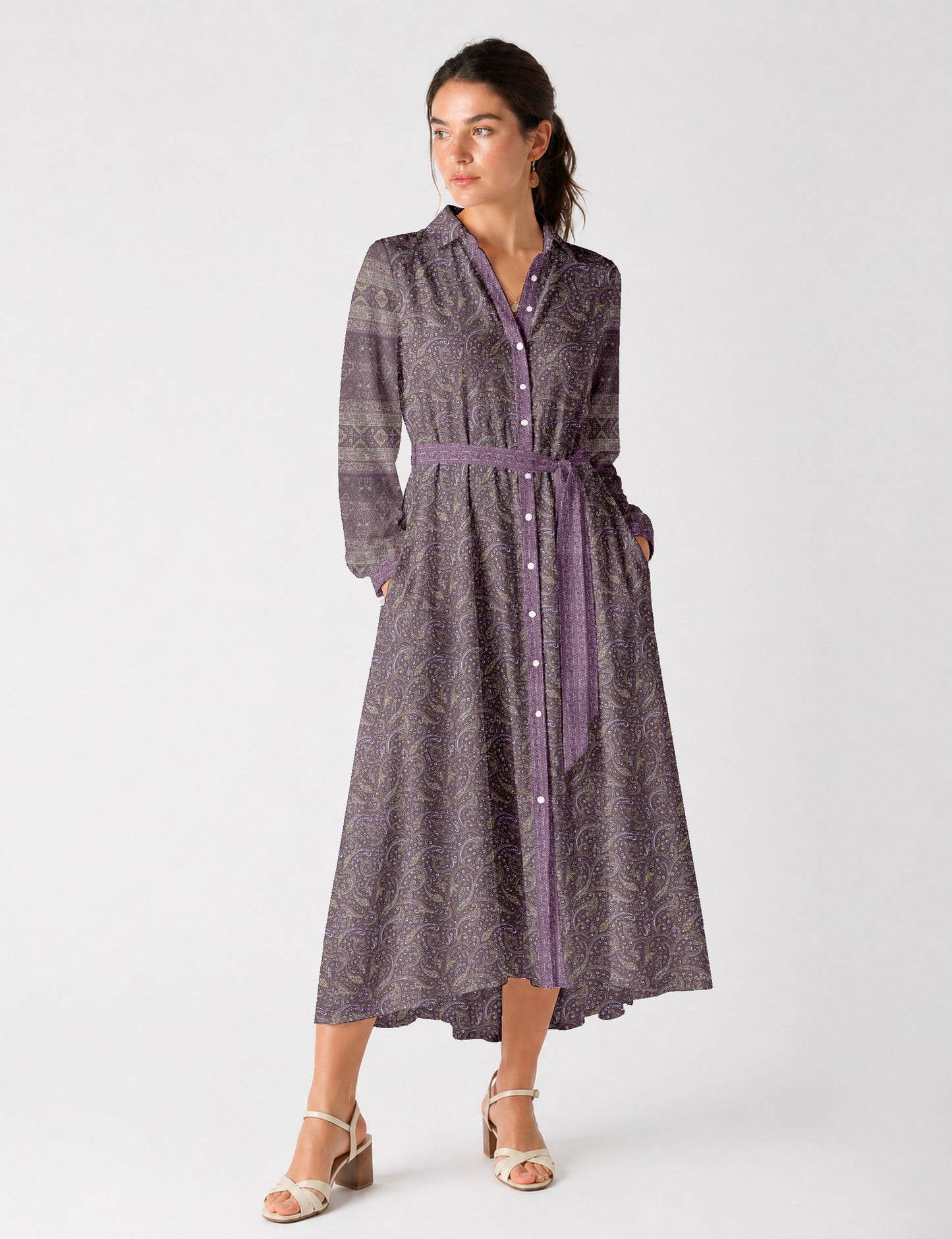 Long shirt dress - Purple Paisley