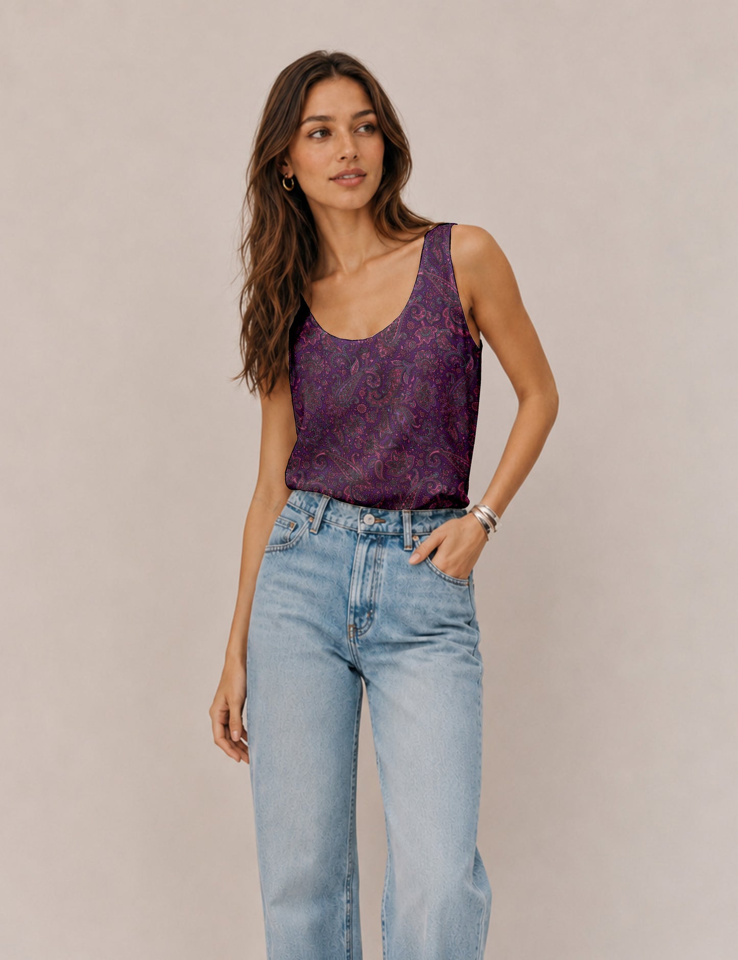 Sleeveless blouse - Purple Paisley