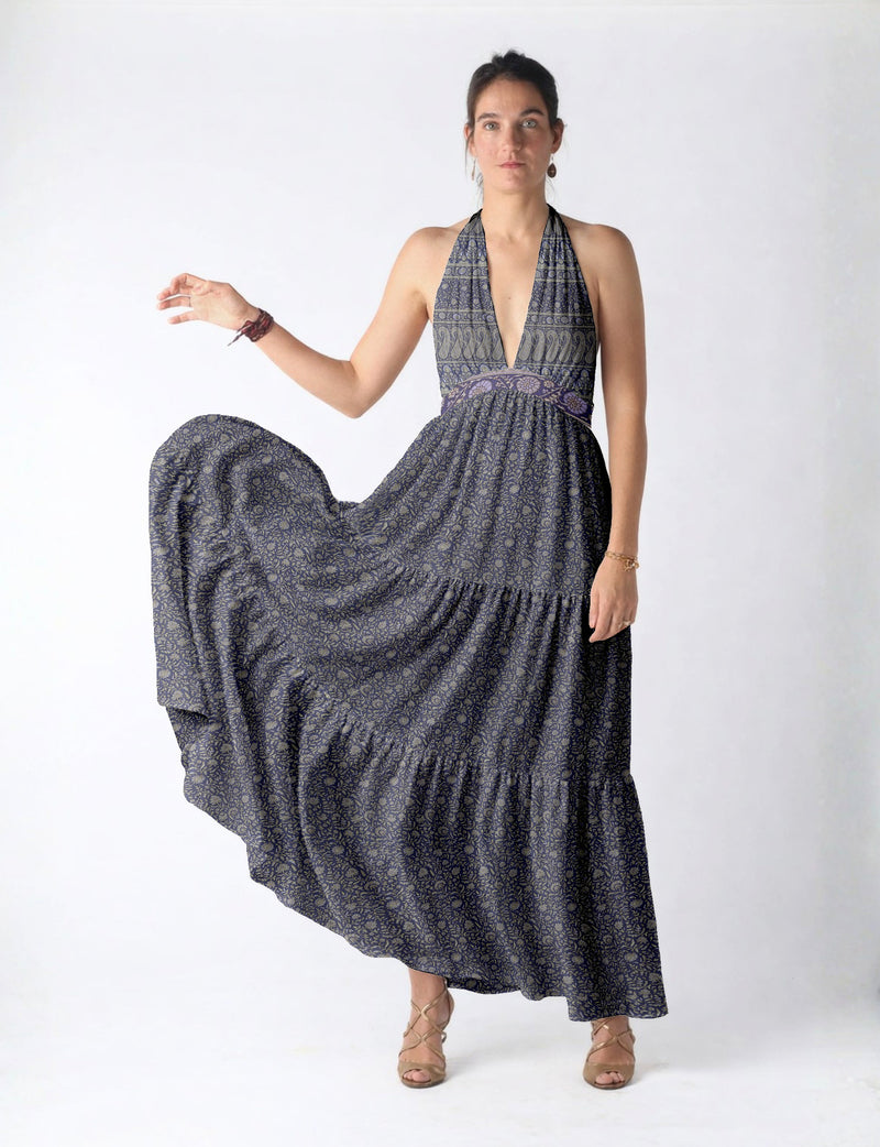 Flowy maxi tiered dress for vacations, brunch, and evening wear