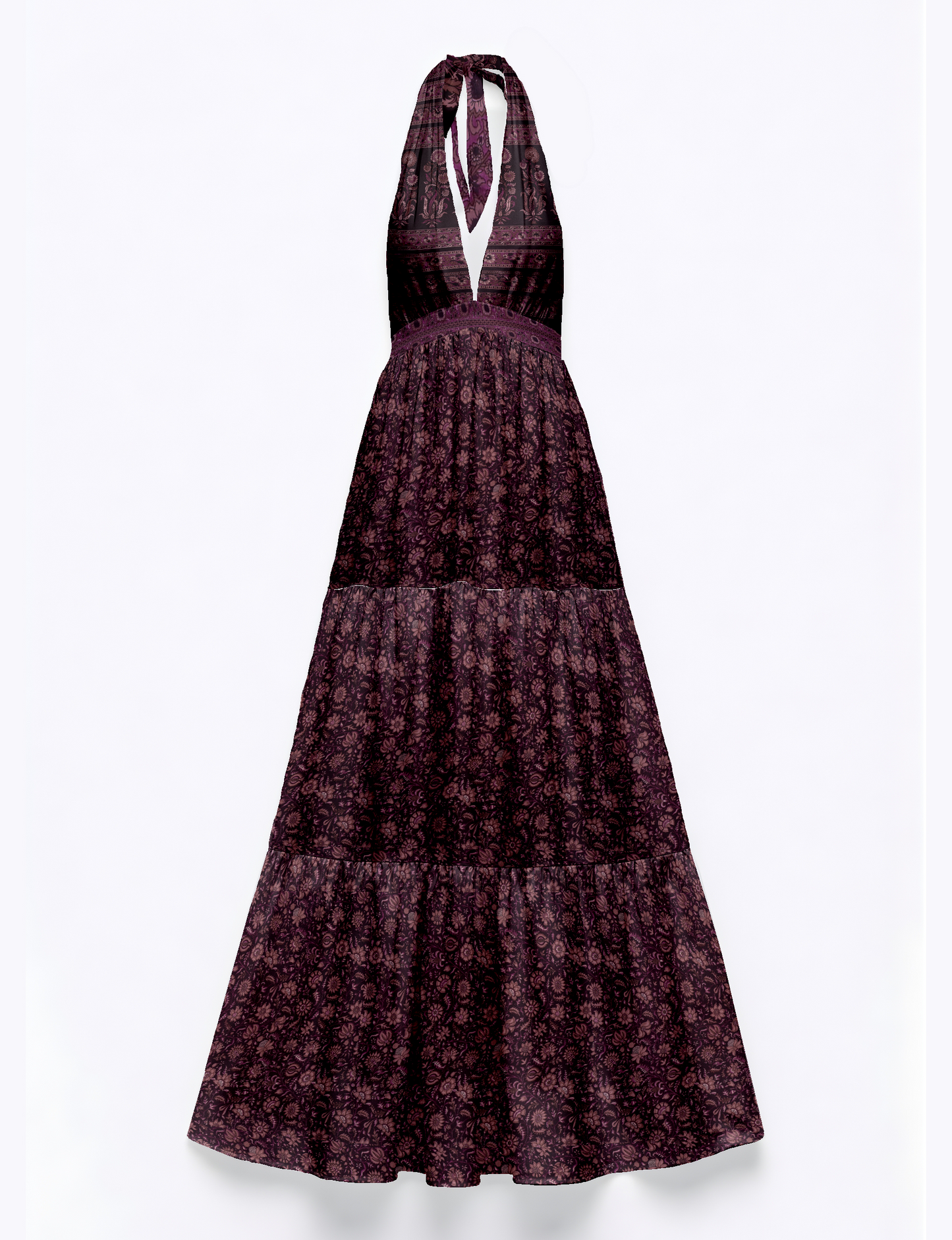 Halter neck maxi dress with tiered layers and elasticated back