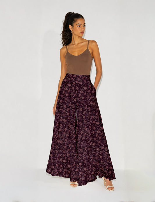 Wide Leg Palazzo Trousers - Purple Tropical