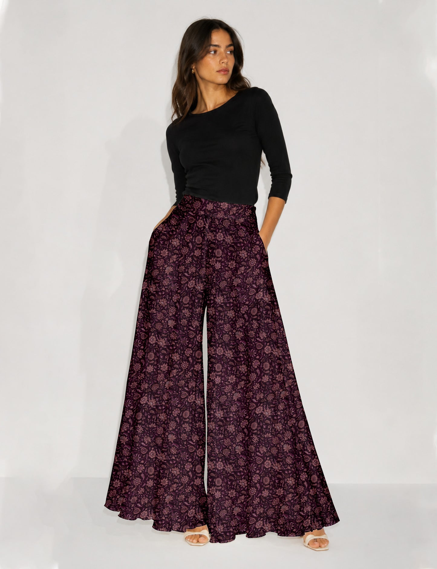 Wide Leg Palazzo Trousers - Purple Tropical