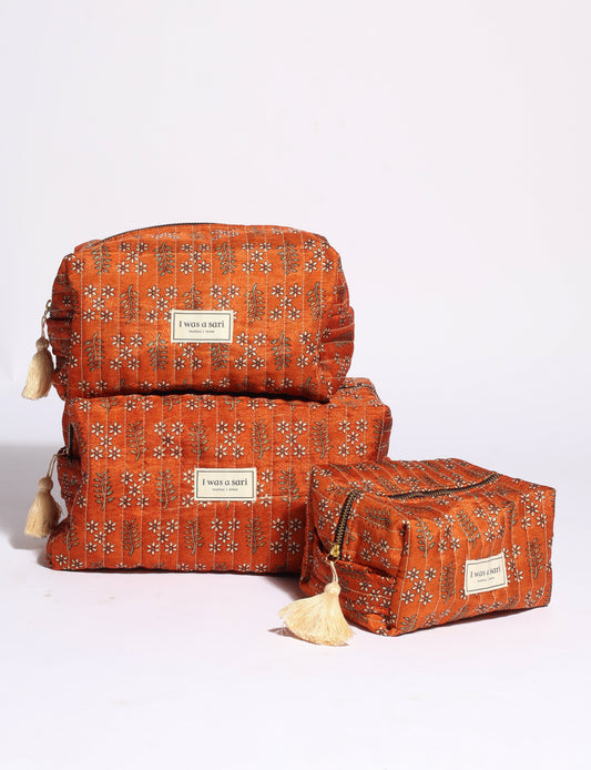 Quilted utility pouch - Orange Leaves