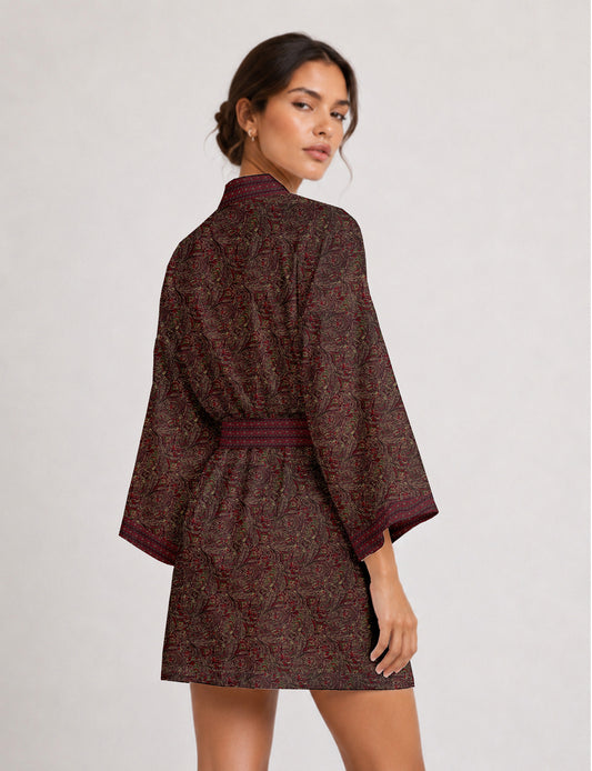 Short kimono robe - Red Abstract