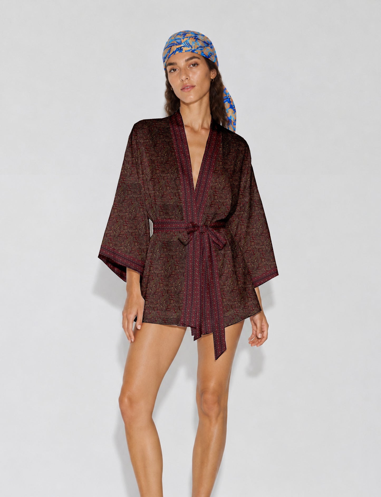 Short kimono robe - Red Abstract