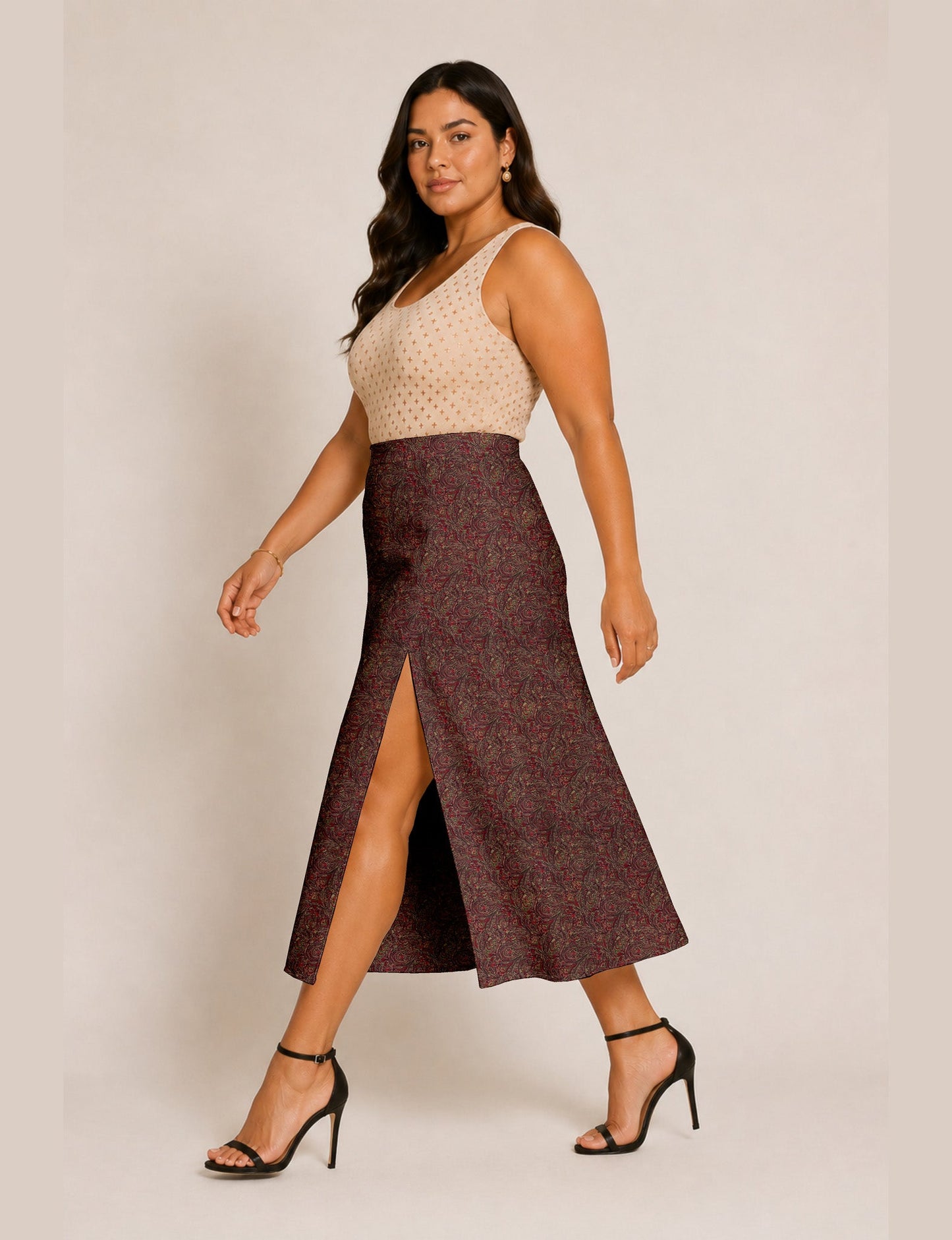 A line skirt with slit - Red Abstract
