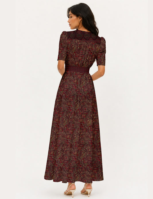 Maxi romantic dress - Red Abstract