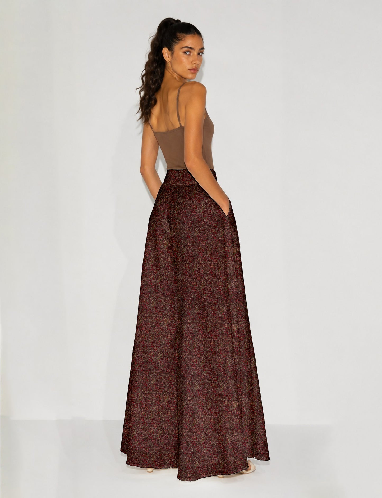 Wide Leg Palazzo Trousers - Red Abstract