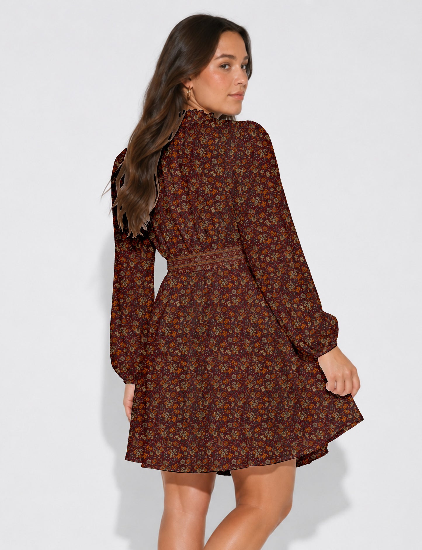 Swing dress with belt - Red Floral