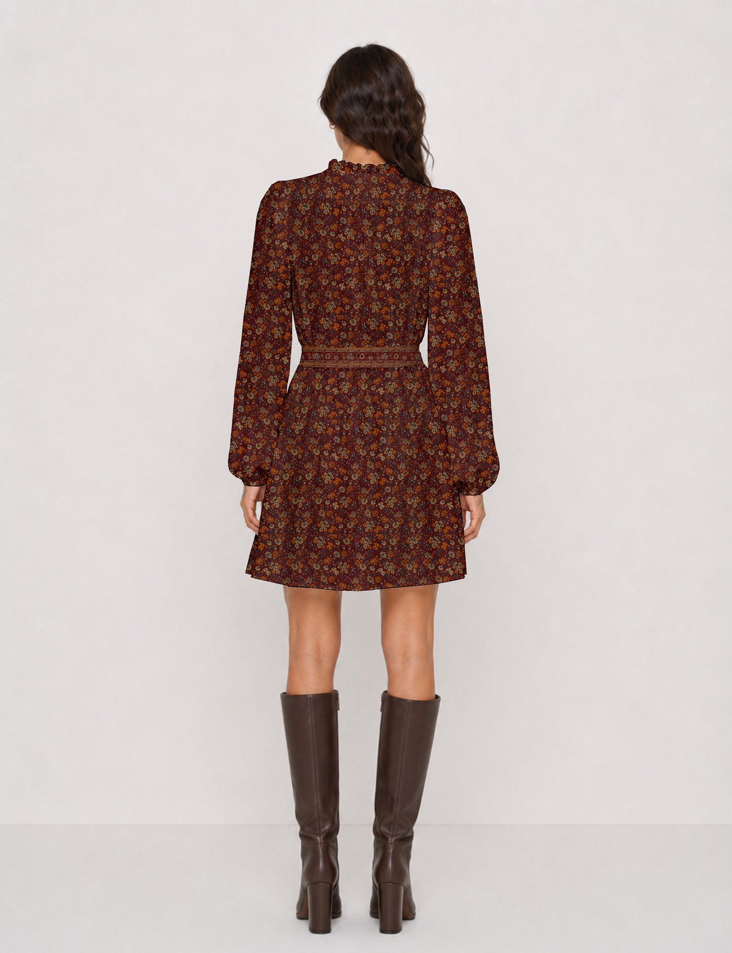 Swing dress with belt - Red Floral