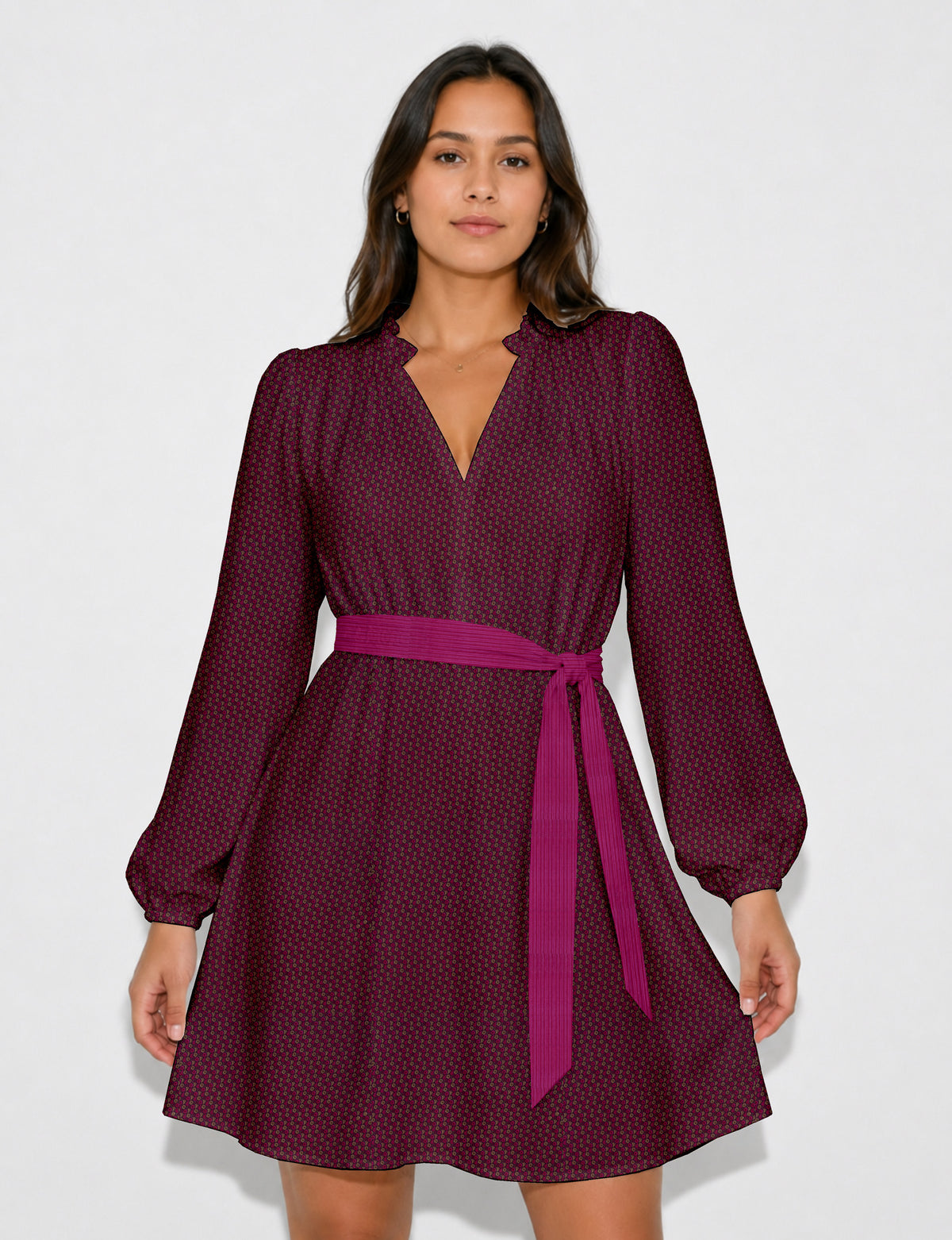 Robe évasée avec ceinture - Yellow Floral - Red Floral