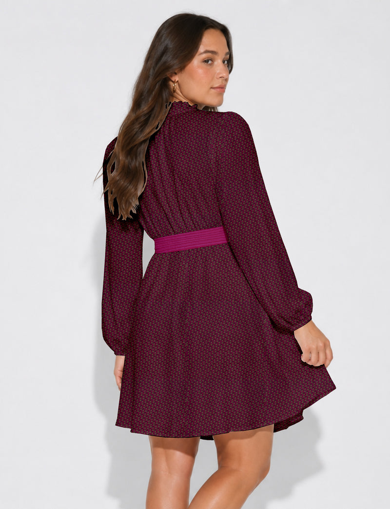 Swing dress with belt - Yellow Floral - Red Floral