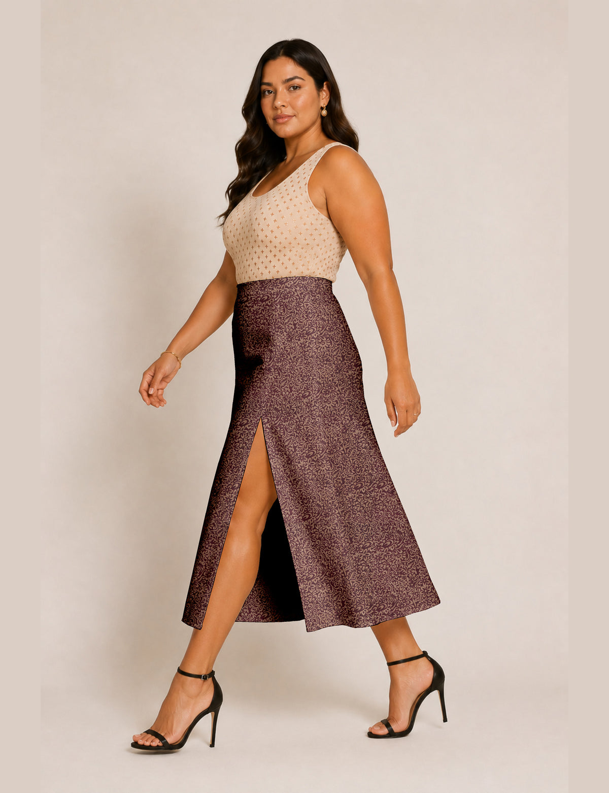 A line skirt with slit - Red Floral