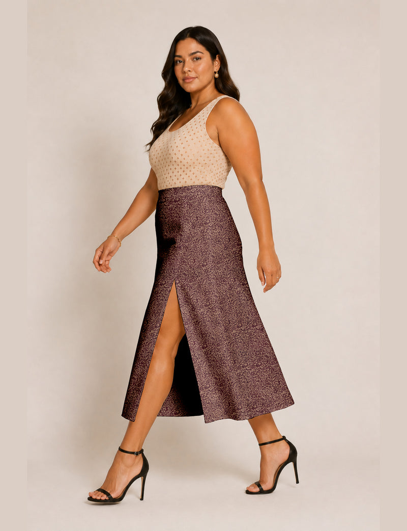 A line skirt with slit - Red Floral
