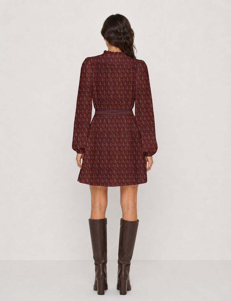 Swing dress with belt - Red Paisley