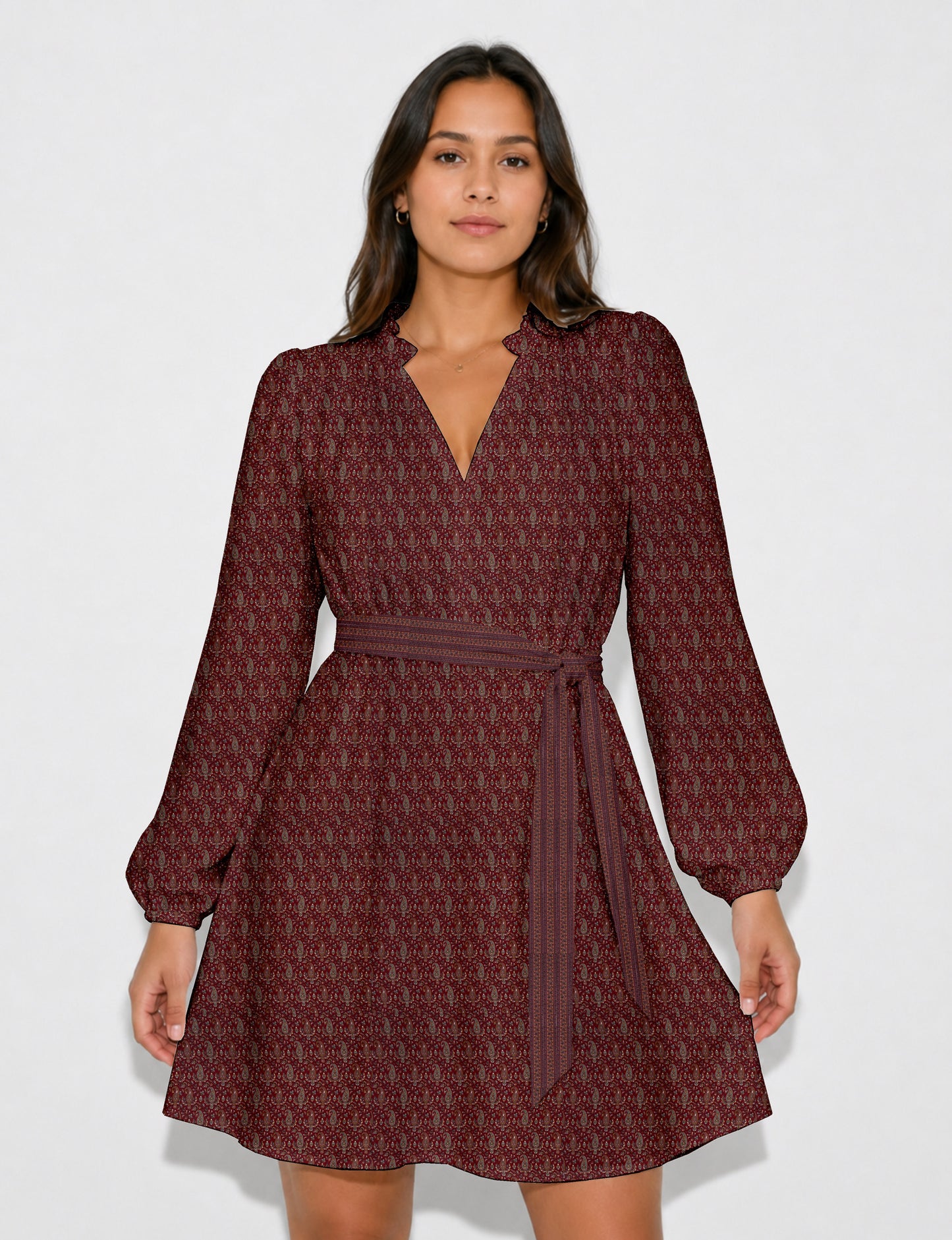 Swing dress with belt - Red Paisley
