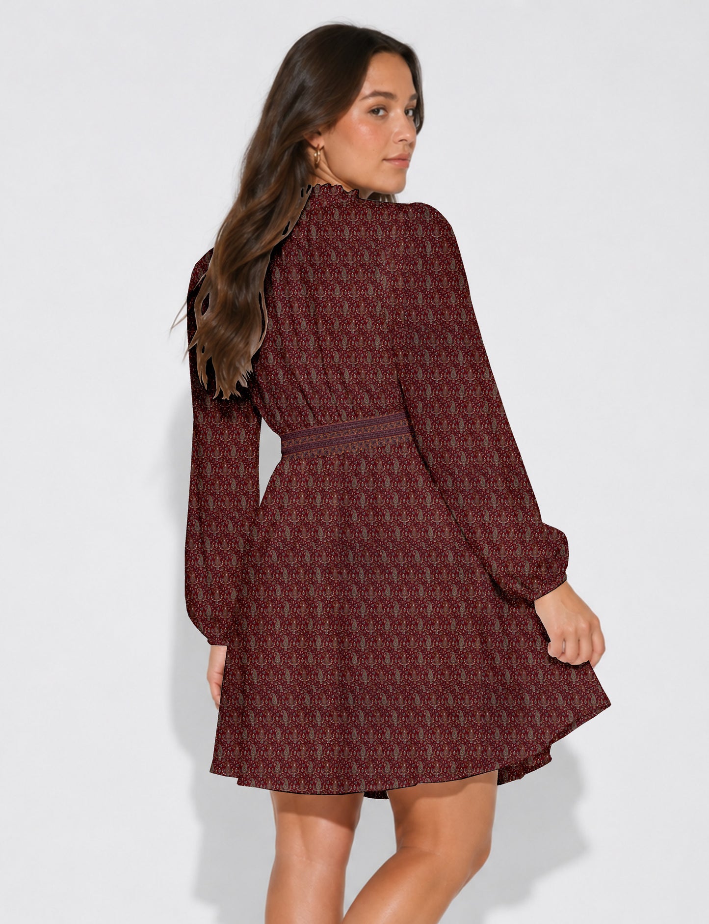 Swing dress with belt - Red Paisley