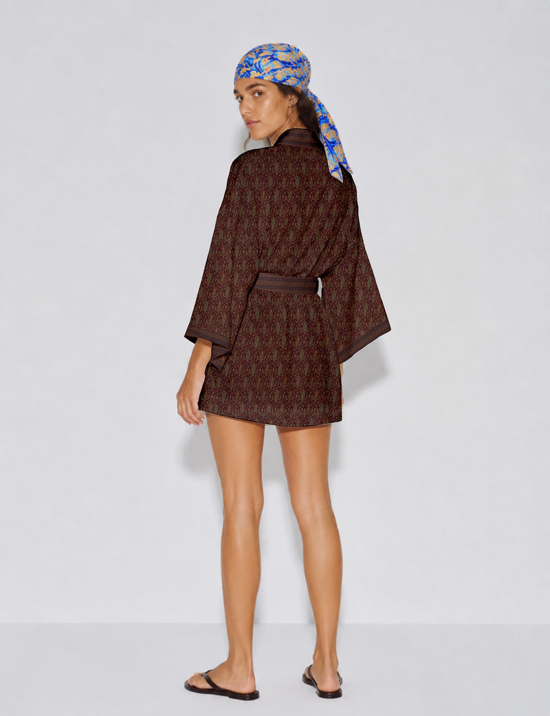 Short kimono robe - Red Paisley