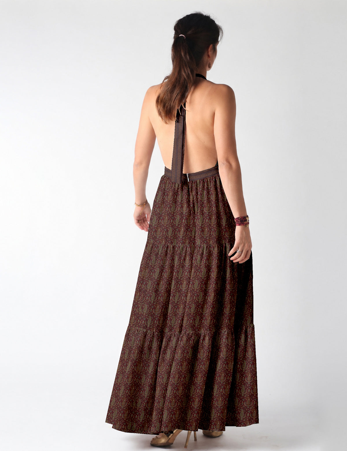 Flowy maxi tiered dress for vacations, brunch, and evening wear