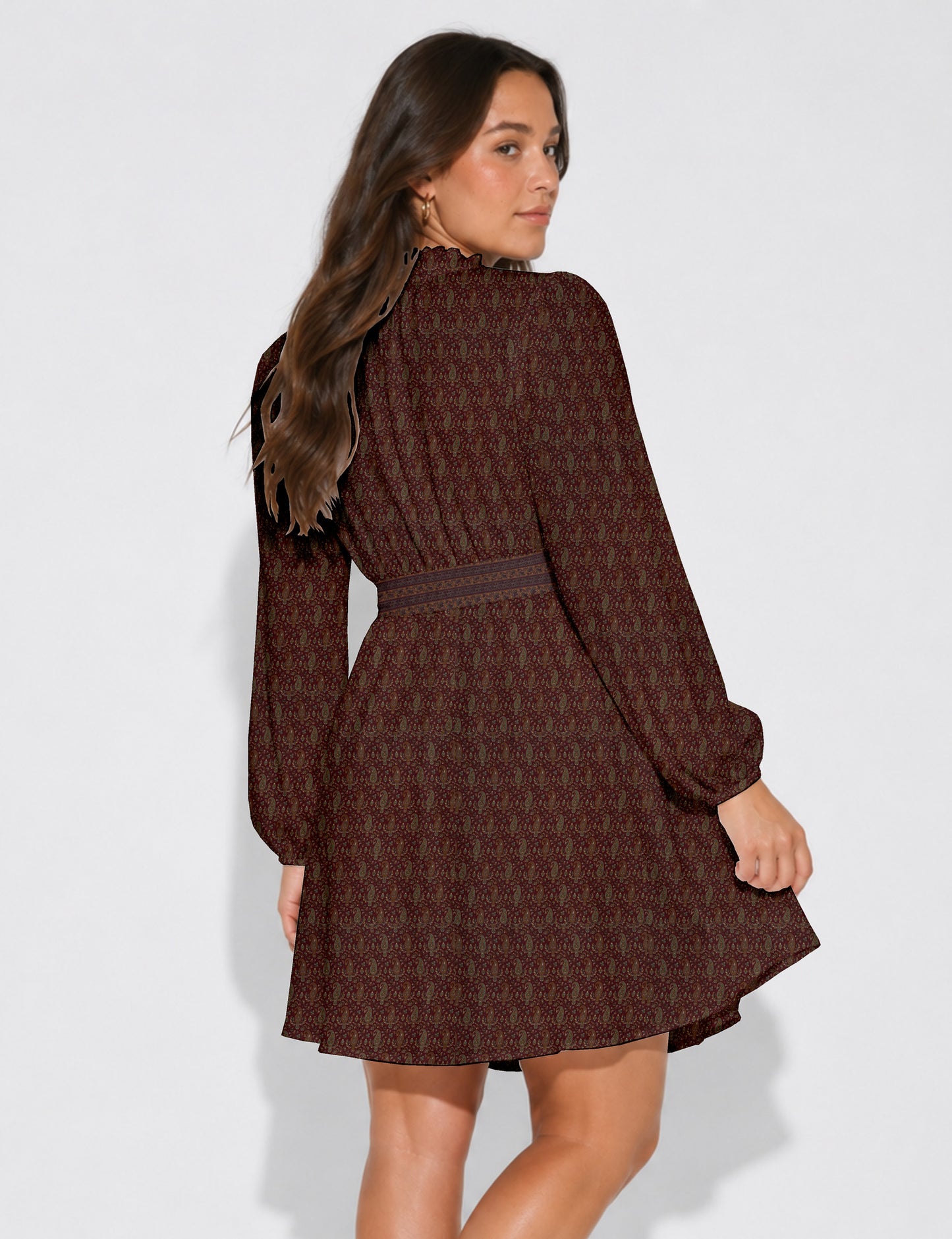 Swing dress with belt - Red Paisley