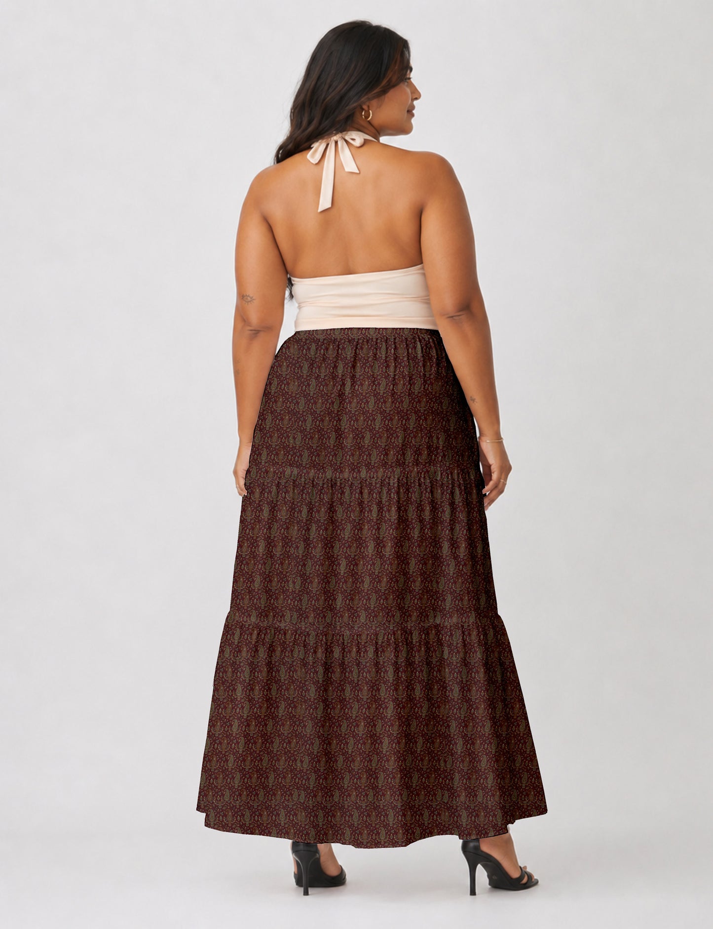 Midi Tiered Skirt - Red Paisley