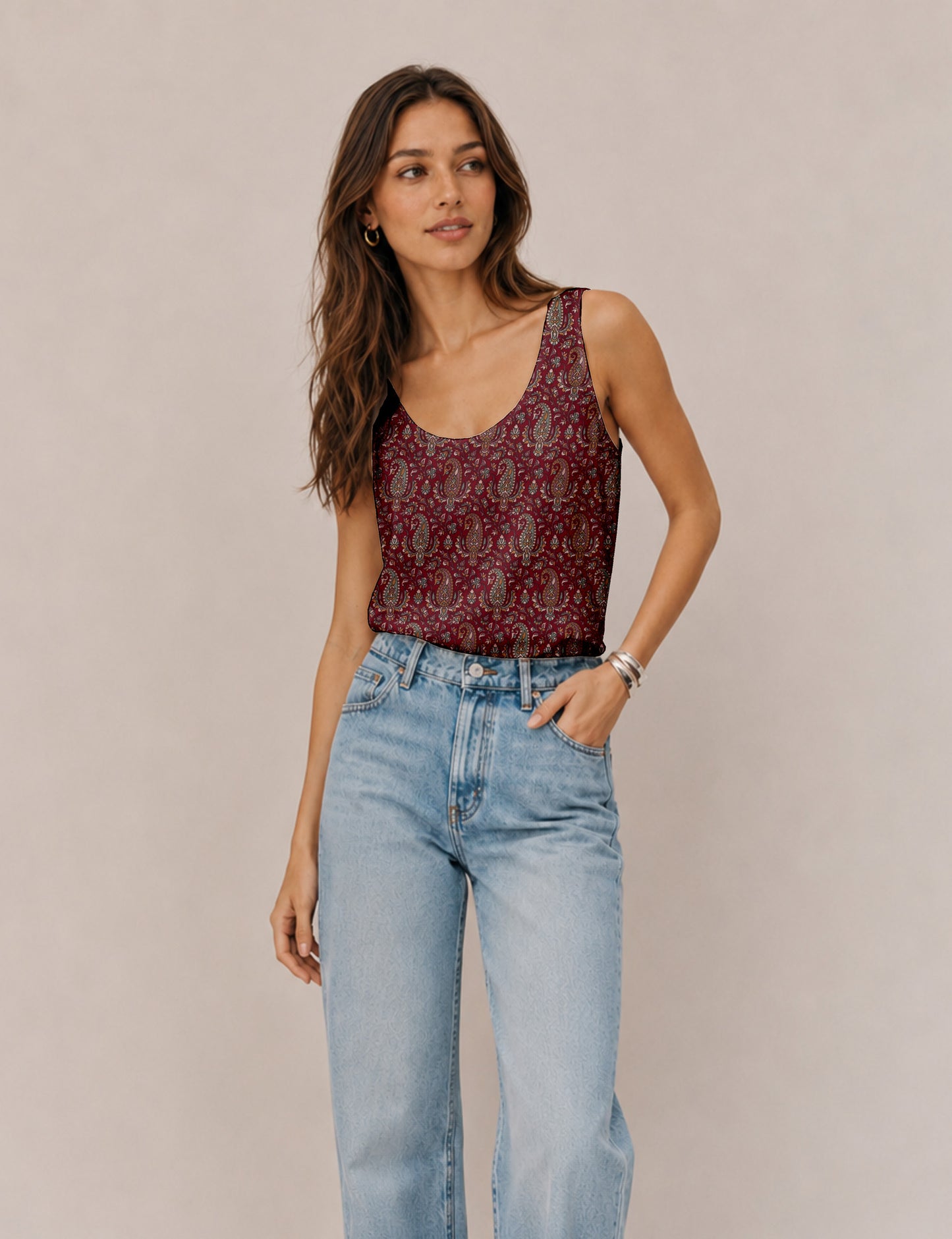 Sleeveless blouse - Red Paisley