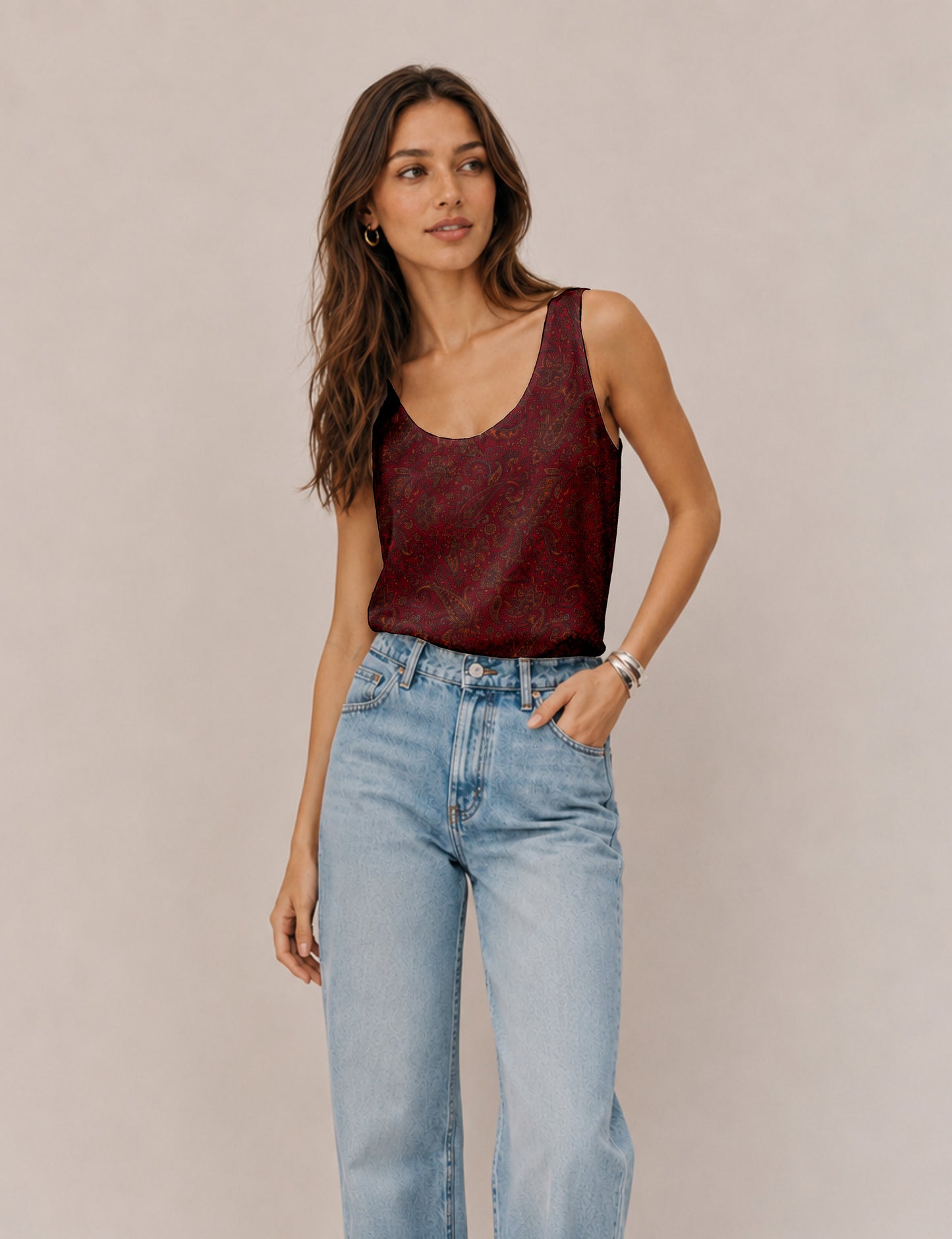 Sleeveless blouse - Red Paisley
