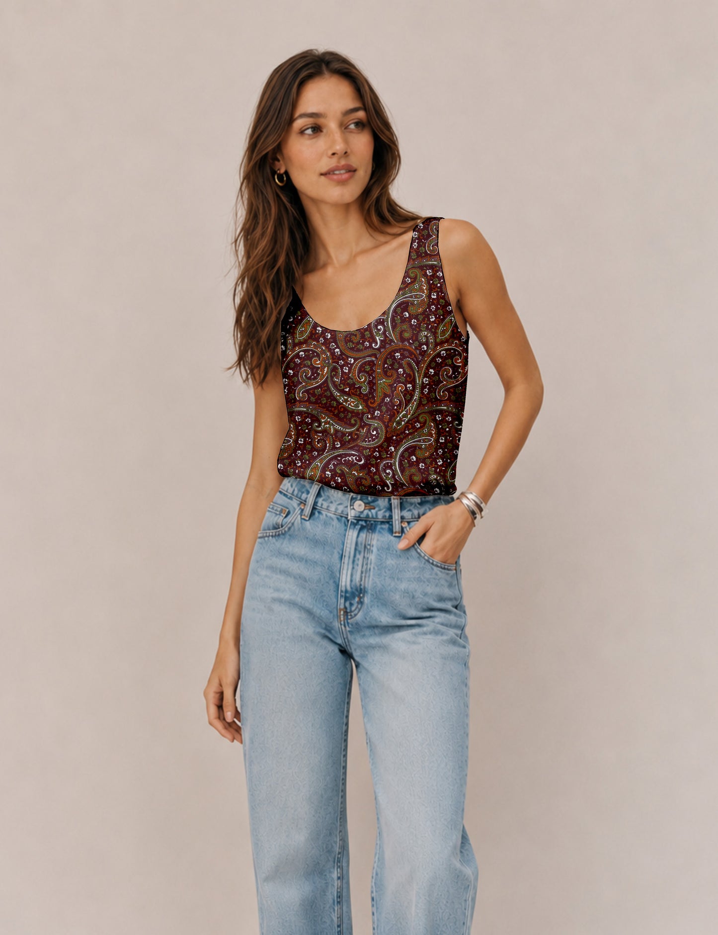 Sleeveless blouse - Red Paisley