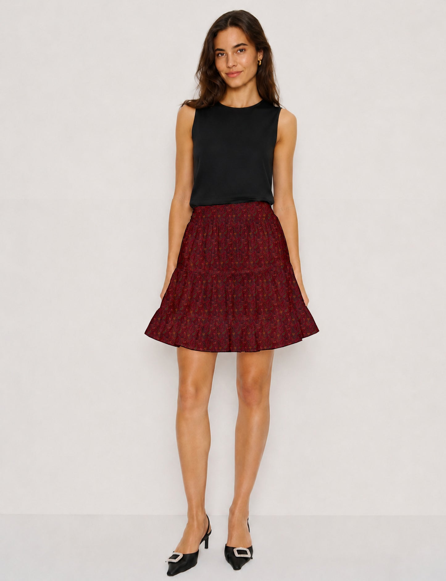 Short tiered skirt - Red Paisley