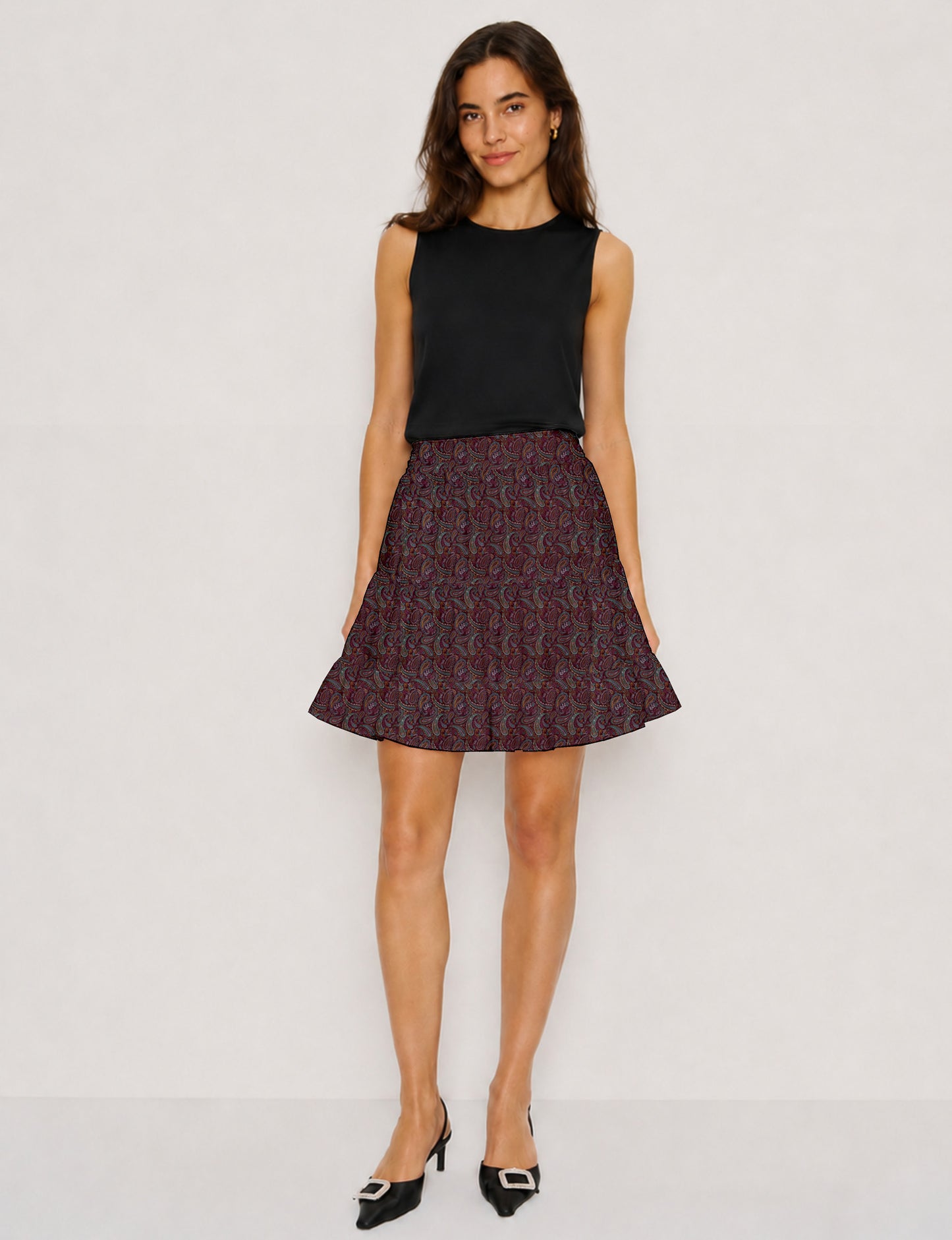 Short tiered skirt - Red Paisley