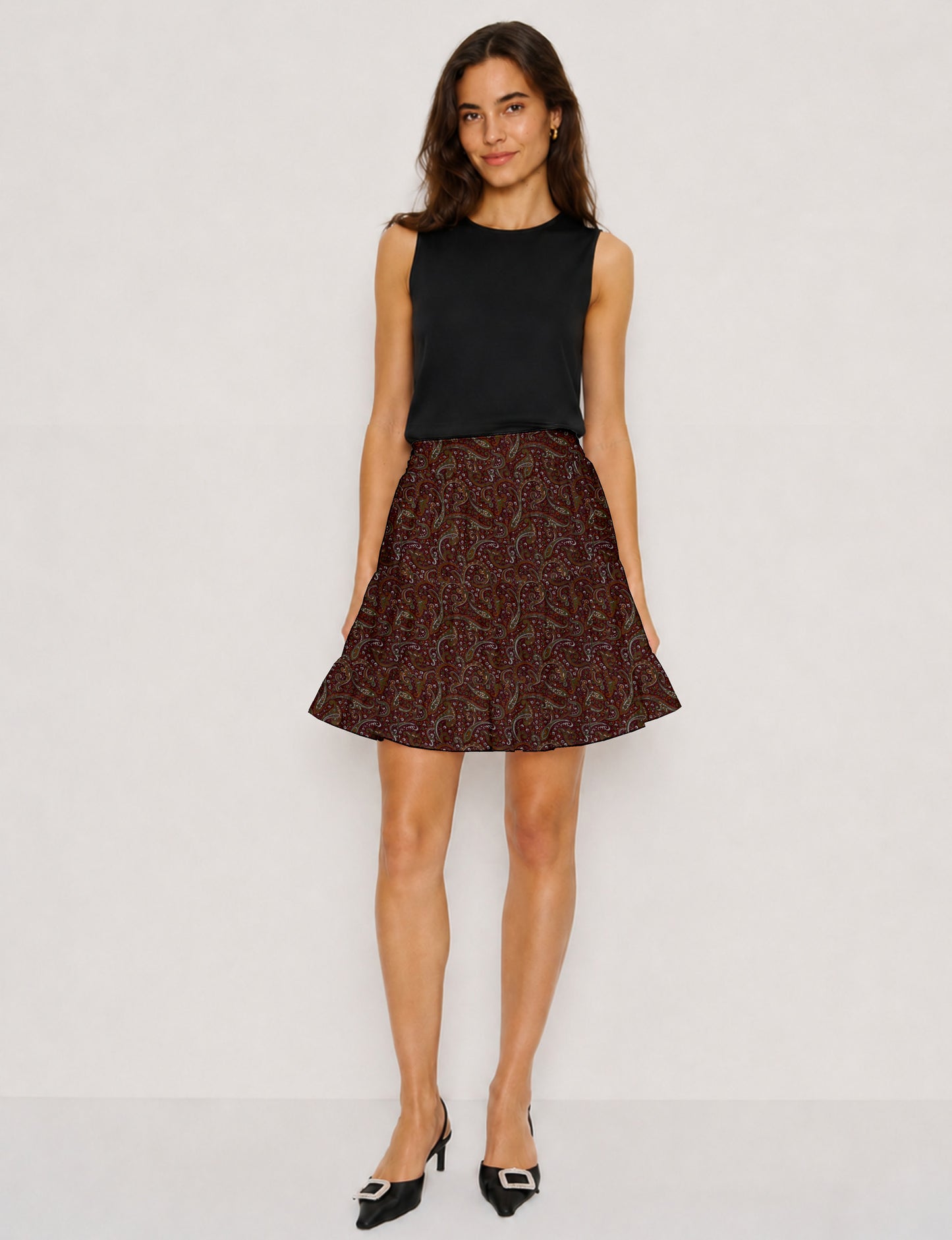 Short tiered skirt - Red Paisley