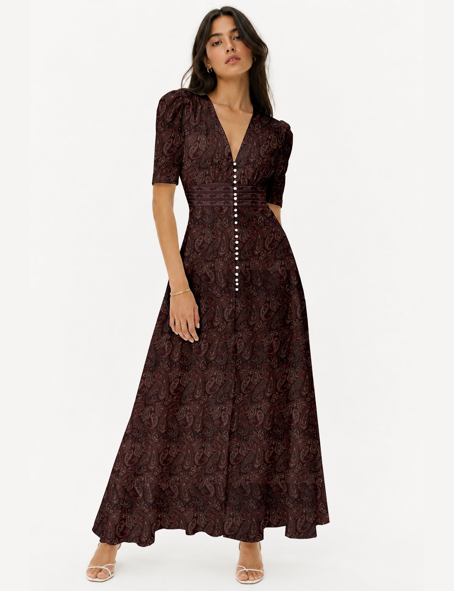 Maxi romantic dress - Red Paisley